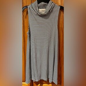Puella Anthropologie‎ White & Black Stripe Sleeveless Turtleneck Swing Top Dress
